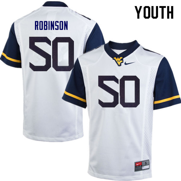 Youth #50 Jabril Robinson West Virginia Mountaineers College Football Jerseys Sale-White
